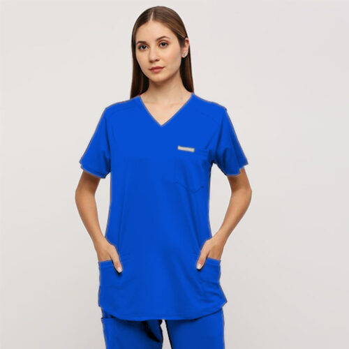 Female Five Pocket Top- V Neck (1 Chest Pocket) , 2 Abdomen Pockets (2 Pen Pockets), with Darted Back