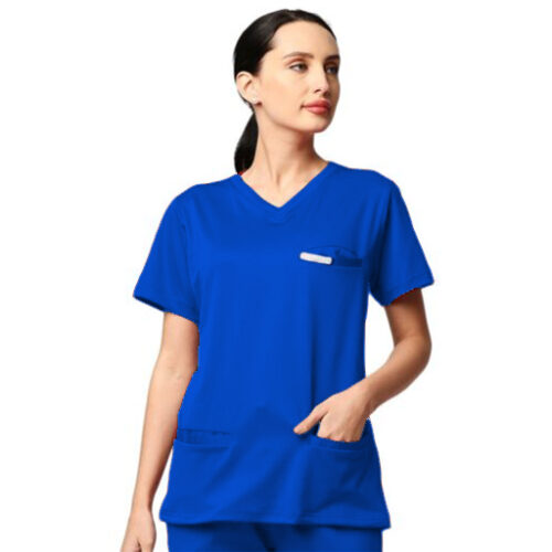 Female Three Pocket Top- V Neck (1 Chest Pocket) , 2 Abdomen Pockets, with Darted Back